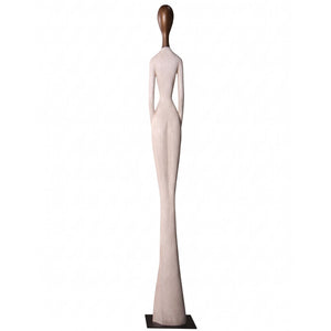 Heinimex 80-inch Paya elongated human figure statues, textured stone-look and smooth wood-tone finish, modern minimalist gallery style back view