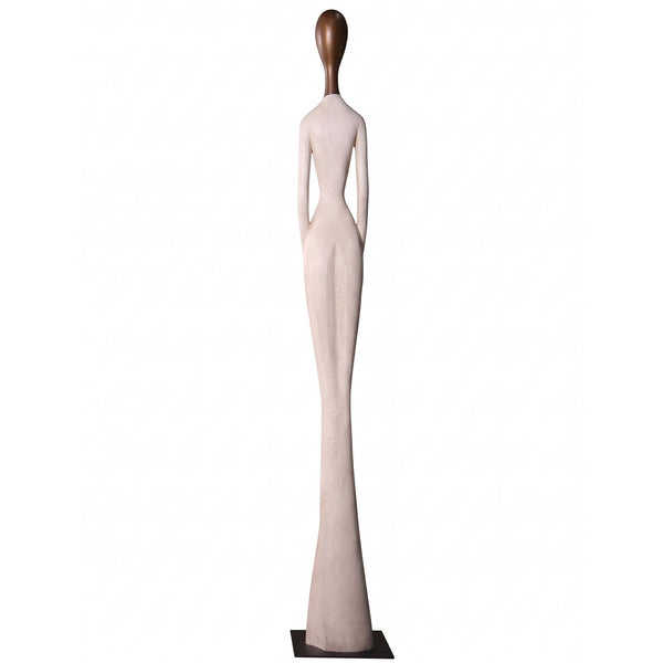 Heinimex 80-inch Paya elongated human figure statues, textured stone-look and smooth wood-tone finish, modern minimalist gallery style back view