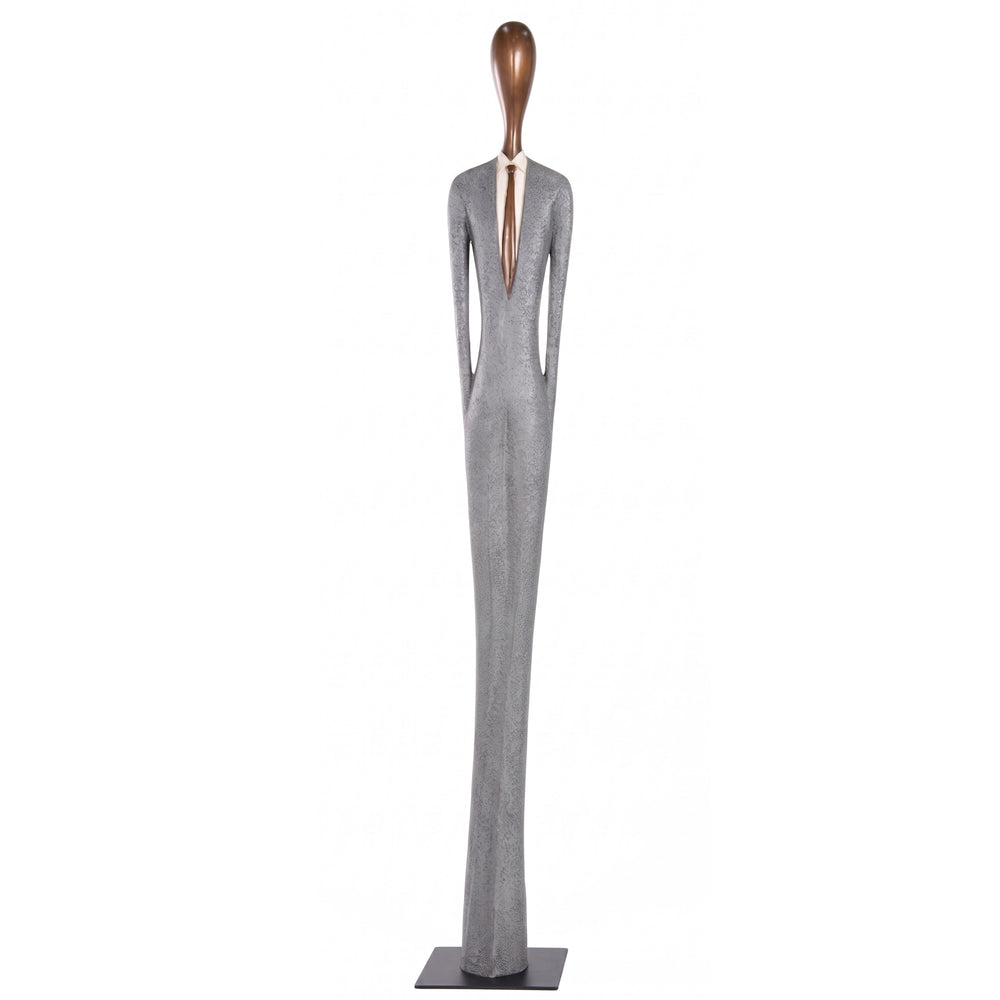 Heinimex 85-inch Payo elongated human figure statues, textured stone-look and smooth wood-tone finish, modern minimalist gallery style angle view