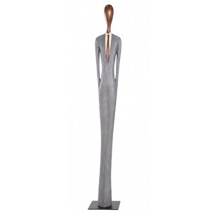 Heinimex 85-inch Payo elongated human figure statues, textured stone-look and smooth wood-tone finish, modern minimalist gallery style front view