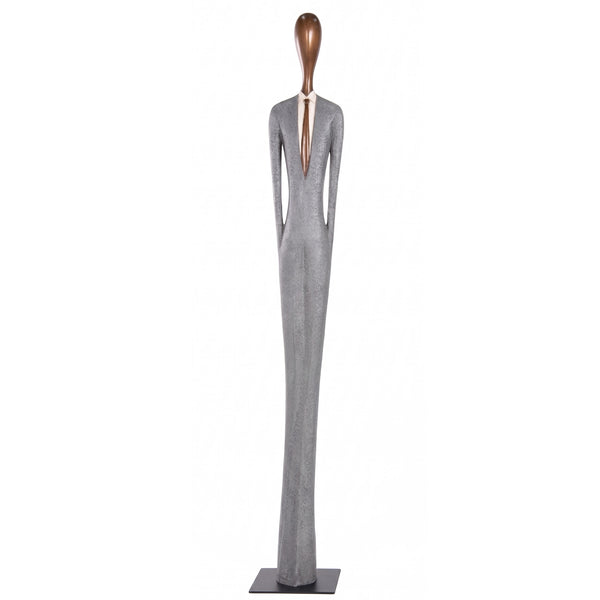 Heinimex 85-inch Payo elongated human figure statues, textured stone-look and smooth wood-tone finish, modern minimalist gallery style front view