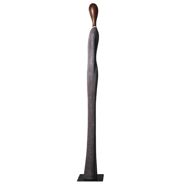 Heinimex 85-inch Payo elongated human figure statues, textured stone-look and smooth wood-tone finish, modern minimalist gallery style side view