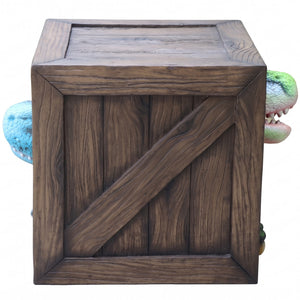 Heinimex Peek-a-Boo Dinosaurs Table, textured faux-wood and vibrant painted gelcoat finish, playful immersive playground style side view