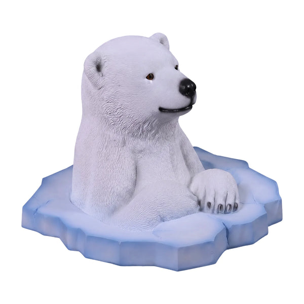Heinimex Peeking Polar Bear Cub animal figure, textured faux-fur and sculpted ice finish, playful winter holiday display style angle view