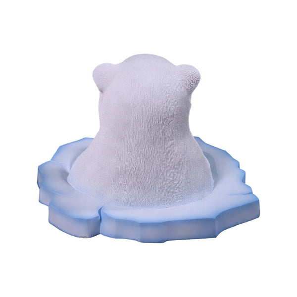 Heinimex Peeking Polar Bear Cub animal figure, textured faux-fur and sculpted ice finish, playful winter holiday display style back view