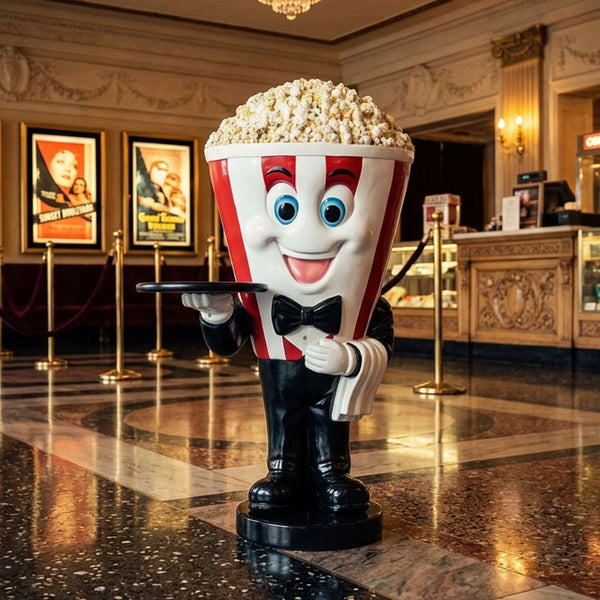 Heinimex Popcorn Waiter 36.375"H commercial display prop, glossy painted and textured popcorn finish, playful vintage cinema life style photo