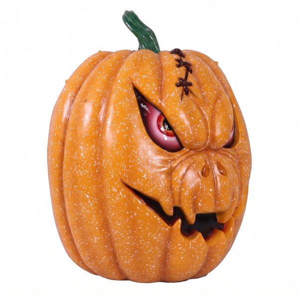 Heinimex Pumpkin Brothers - Larry Halloween decor, speckled orange painted finish, spooky animated haunted house style angle view