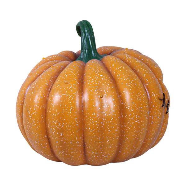 Heinimex Pumpkin Brothers - Curly Halloween decor, speckled orange painted finish, spooky animated haunted house style back view