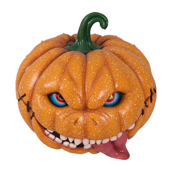 Heinimex Pumpkin Brothers - Curly Halloween decor, speckled orange painted finish, spooky animated haunted house style top view