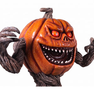 Heinimex Pumpkin Monster 5ft Halloween decor, realistic textured orange pumpkin with gnarled twisted root body and skull base, eerie outdoor haunted patch display style close up detail