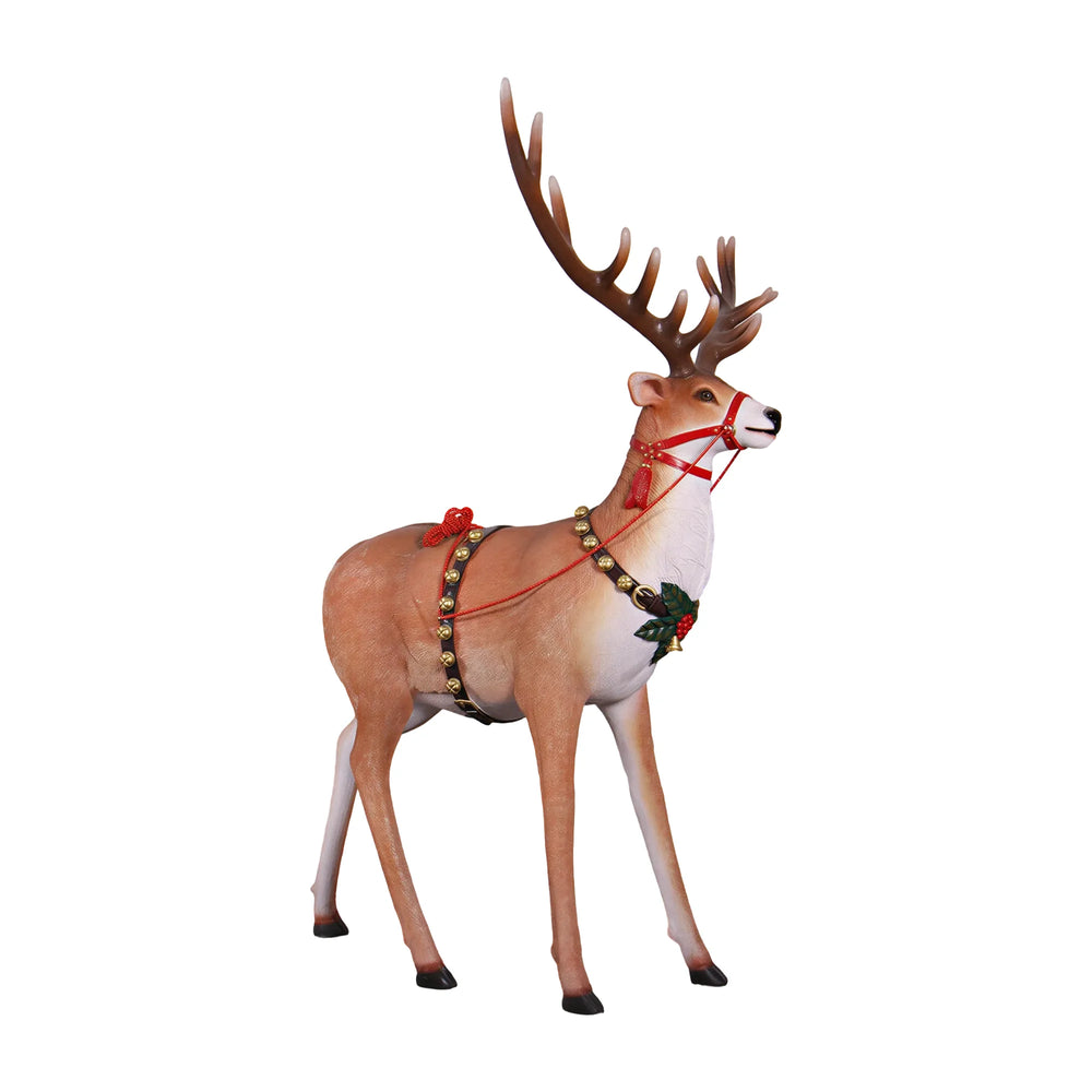 Heinimex Reindeer for Santa's Sleigh - Foursome Christmas decor, realistic painted faux-fur finish with harness, classic luxury holiday display style angle view