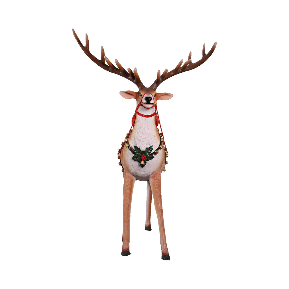 Heinimex Reindeer for Santa's Sleigh - Foursome Christmas decor, realistic painted faux-fur finish with harness, classic luxury holiday display style angle view