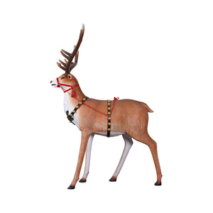 Heinimex Reindeer for Santa's Sleigh - Foursome Christmas decor, realistic painted faux-fur finish with harness, classic luxury holiday display style side view