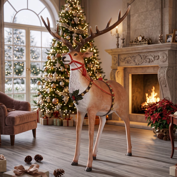 Heinimex Reindeer for Santa's Sleigh - Foursome Christmas decor, realistic painted faux-fur finish with harness, classic luxury holiday display life style photo