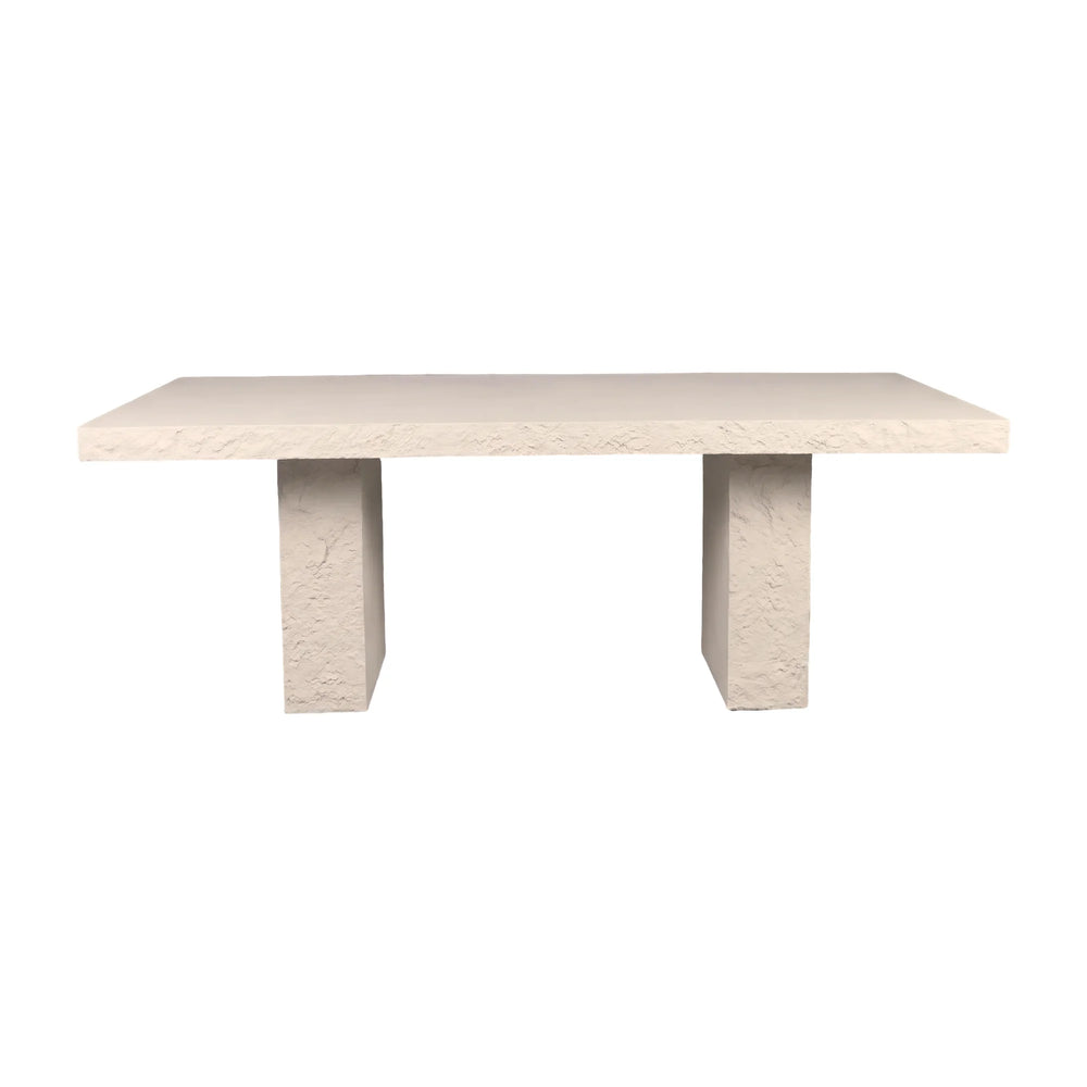 Heinimex Robusto Dining Table - 84" x 40" x 30"H, textured white stone-look finish, modern minimalist luxury style front view