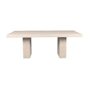 Heinimex Robusto Dining Table - 84" x 40" x 30"H, textured white stone-look finish, modern minimalist luxury style front view