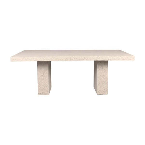 Heinimex Robusto Dining Table - 84" x 40" x 30"H, textured white stone-look finish, modern minimalist luxury style front view