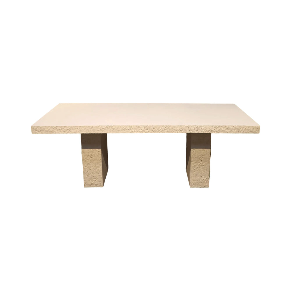 Heinimex Robusto Dining Table - 84" x 40" x 30"H, textured white stone-look finish, modern minimalist luxury style front view