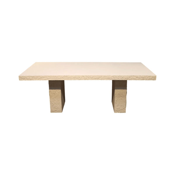 Heinimex Robusto Dining Table - 84" x 40" x 30"H, textured white stone-look finish, modern minimalist luxury style angle view
