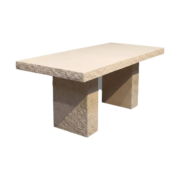 Heinimex Robusto Dining Table - 84" x 40" x 30"H, textured white stone-look finish, modern minimalist luxury style side view
