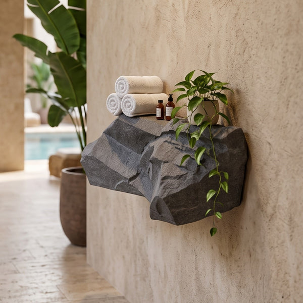 Heinimex Rock Shelf - 1 outdoor decor, textured Tahoe Granite faux-stone finish, modern natural spa life style photo