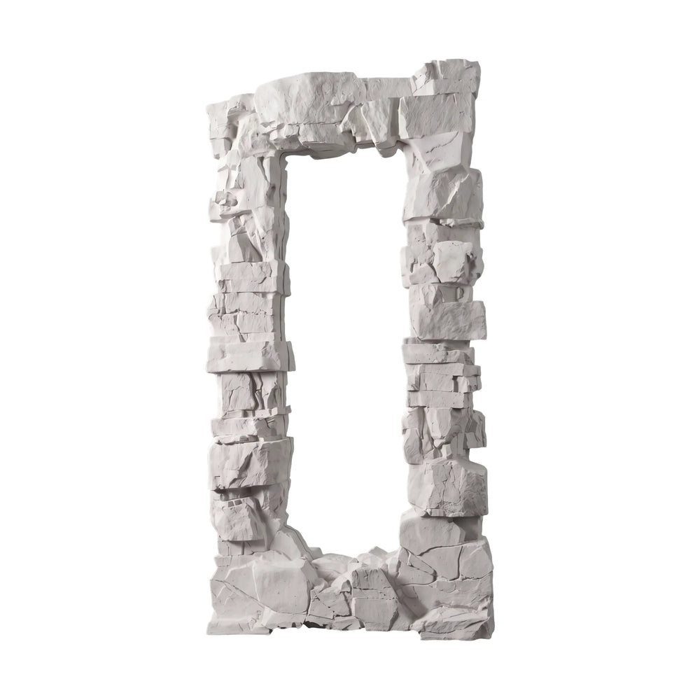 Heinimex Rocky Ridge Dress Mirror, textured white stone finish, modern organic luxury style front view