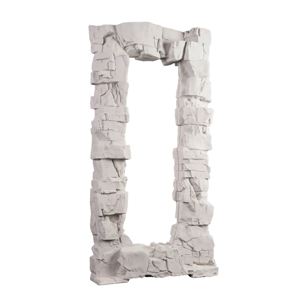 Heinimex Rocky Ridge Dress Mirror, textured white stone finish, modern organic luxury style front view
