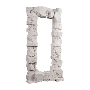 Heinimex Rocky Ridge Dress Mirror, textured white stone finish, modern organic luxury style angle view