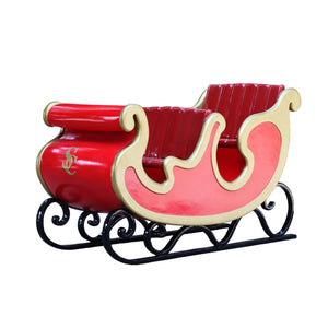 Heinimex Santa's Sleigh - Foursome Christmas decor, vibrant red finish with gold trim and tufted seating, classic luxury holiday display style angle view