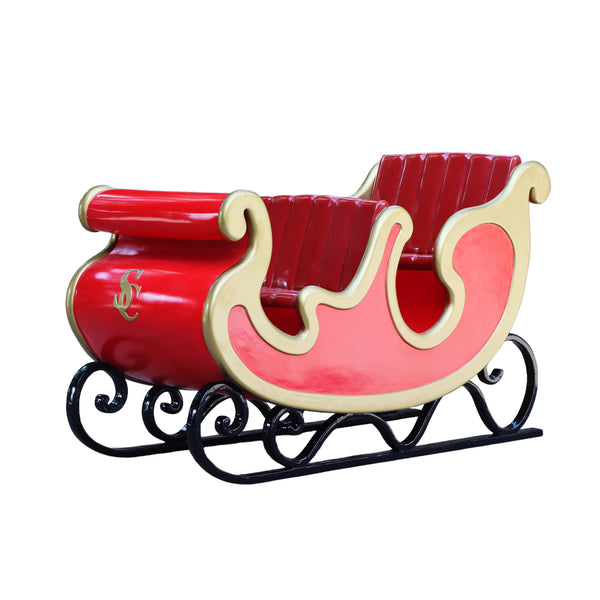 Heinimex Santa's Sleigh - Foursome Christmas decor, vibrant red finish with gold trim and tufted seating, classic luxury holiday display style angle view