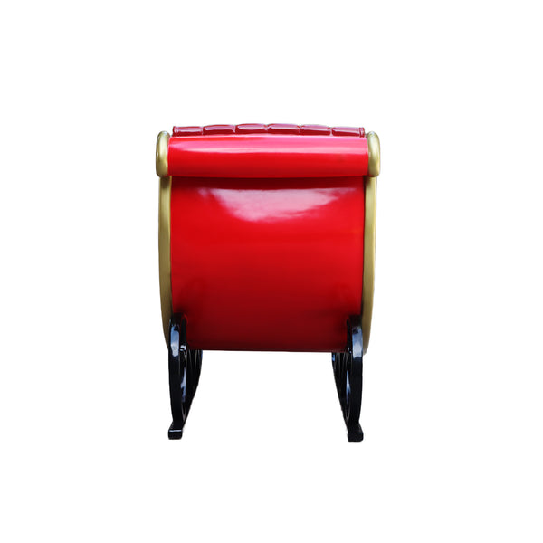 Heinimex Santa's Sleigh - Foursome Christmas decor, vibrant red finish with gold trim and tufted seating, classic luxury holiday display style back view