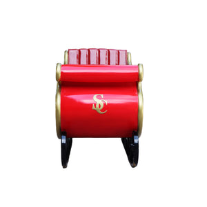 Heinimex Santa's Sleigh - Foursome Christmas decor, vibrant red finish with gold trim and tufted seating, classic luxury holiday display style front view