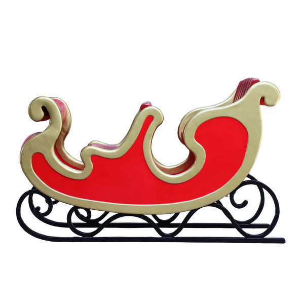 Heinimex Santa's Sleigh - Foursome Christmas decor, vibrant red finish with gold trim and tufted seating, classic luxury holiday display style side view