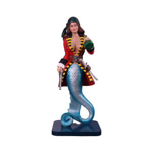 Heinimex Sassea The Mermaid Pirate statue, vibrant hand-painted finish with metallic scaled tail, playful coastal fantasy display style front view