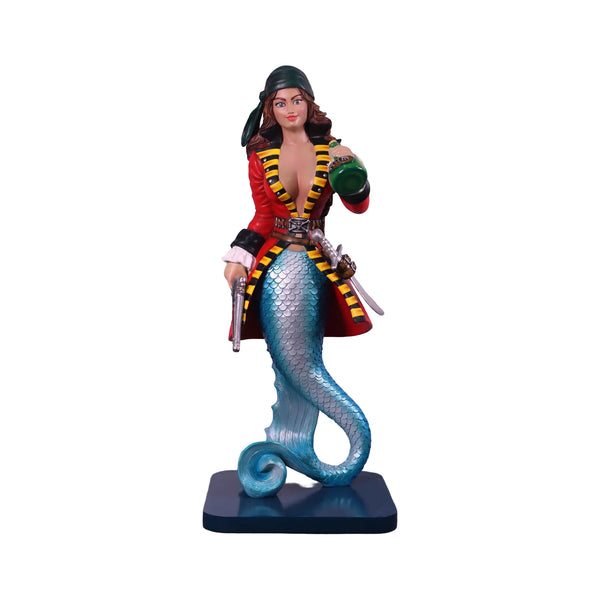 Heinimex Sassea The Mermaid Pirate statue, vibrant hand-painted finish with metallic scaled tail, playful coastal fantasy display style front view