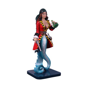 Heinimex Sassea The Mermaid Pirate statue, vibrant hand-painted finish with metallic scaled tail, playful coastal fantasy display style angle view