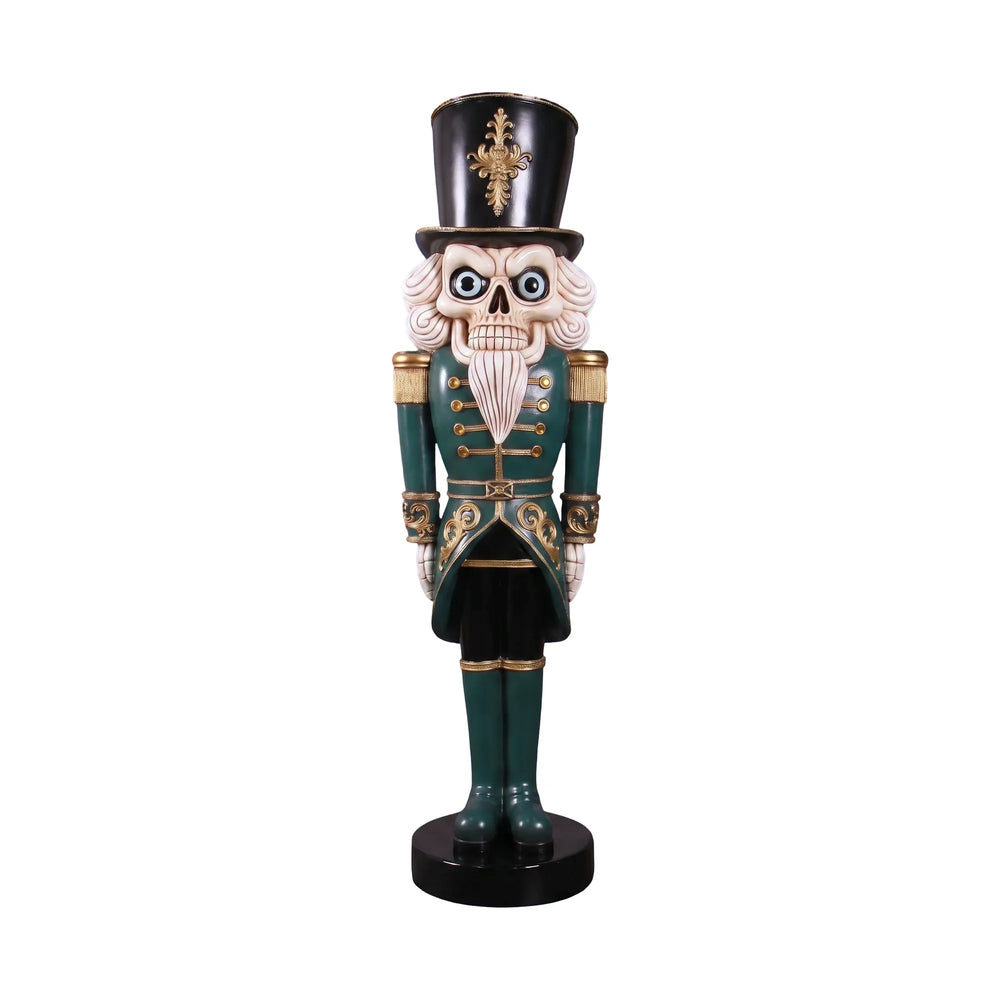 Heinimex Scary Skeleton Nutcracker 6.5ft Halloween decor, smooth painted finish with metallic gold accents, gothic haunted mansion display style front view