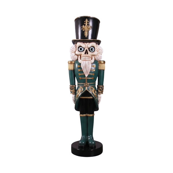 Heinimex Scary Skeleton Nutcracker 6.5ft Halloween decor, smooth painted finish with metallic gold accents, gothic haunted mansion display style front view