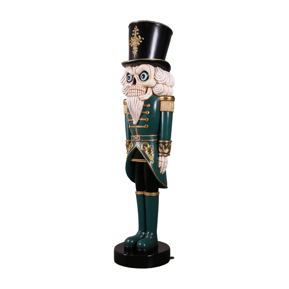 Heinimex Scary Skeleton Nutcracker 6.5ft Halloween decor, smooth painted finish with metallic gold accents, gothic haunted mansion display style front view