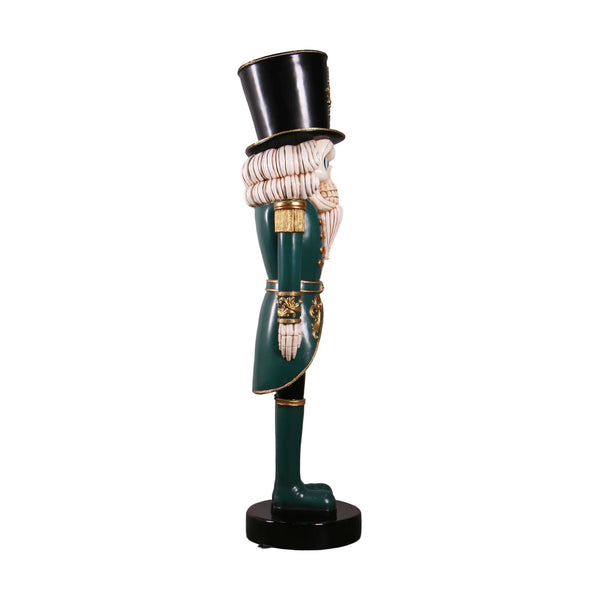 Heinimex Scary Skeleton Nutcracker 6.5ft Halloween decor, smooth painted finish with metallic gold accents, gothic haunted mansion display style side view