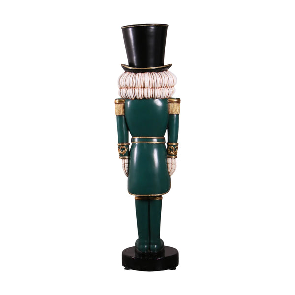Heinimex Scary Skeleton Nutcracker 6.5ft Halloween decor, smooth painted finish with metallic gold accents, gothic haunted mansion display style back view