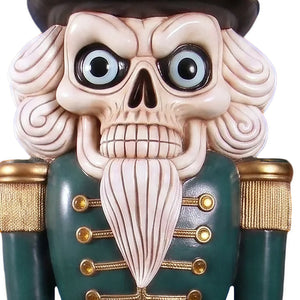 Heinimex Scary Skeleton Nutcracker 6.5ft Halloween decor, smooth painted finish with metallic gold accents, gothic haunted mansion display style close up detail