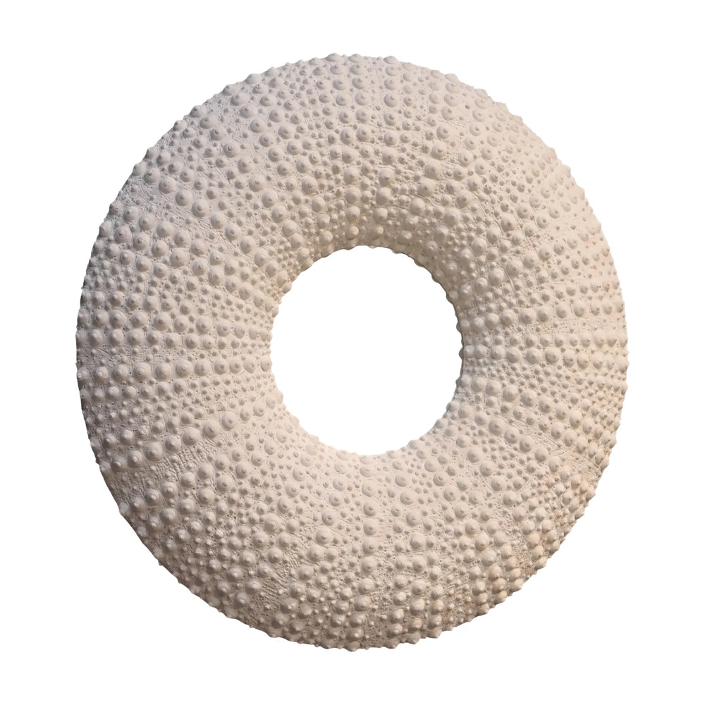 Heinimex Sea Urchin Mirror 110cm wall decor, textured white stone finish, modern coastal luxury style front view
