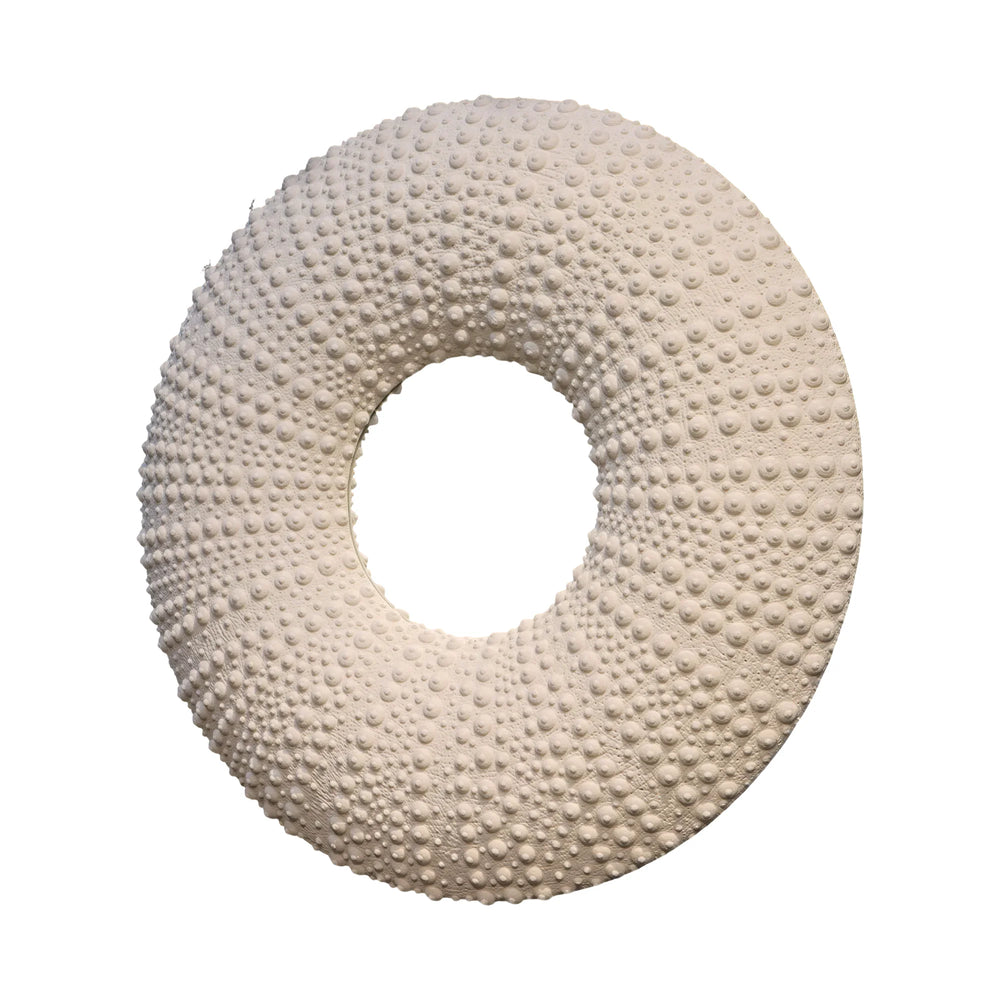 Heinimex Sea Urchin Mirror 110cm wall decor, textured white stone finish, modern coastal luxury style front view