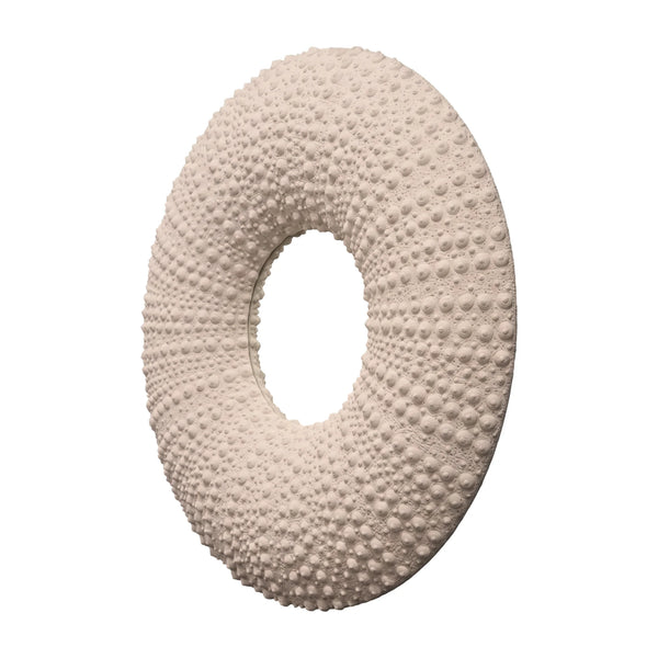 Heinimex Sea Urchin Mirror 110cm wall decor, textured white stone finish, modern coastal luxury style right angle view
