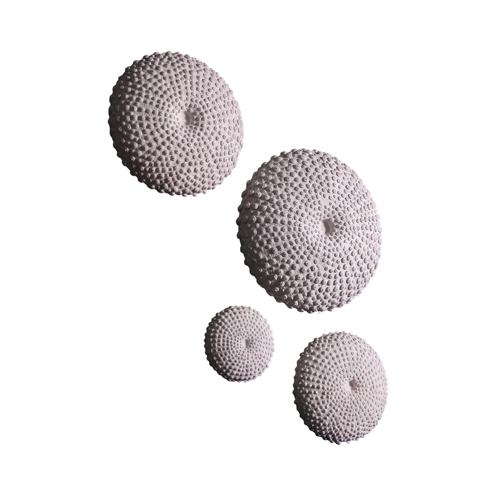Heinimex Sea Urchins Wall Art - Set of 4 wall decor, textured white stone finish, modern coastal luxury style front view