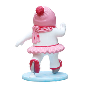 Heinimex Skating Snowman Family - Girl Christmas decor, glossy painted finish with pink accents and tutu, playful winter wonderland display style back view