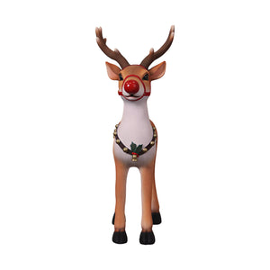 Heinimex Small Reindeer Christmas decor, realistic painted faux-fur finish with red nose and harness, classic luxury holiday display style front view