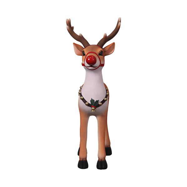 Heinimex Small Reindeer Christmas decor, realistic painted faux-fur finish with red nose and harness, classic luxury holiday display style front view
