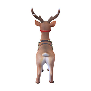 Heinimex Small Reindeer Christmas decor, realistic painted faux-fur finish with red nose and harness, classic luxury holiday display style back view
